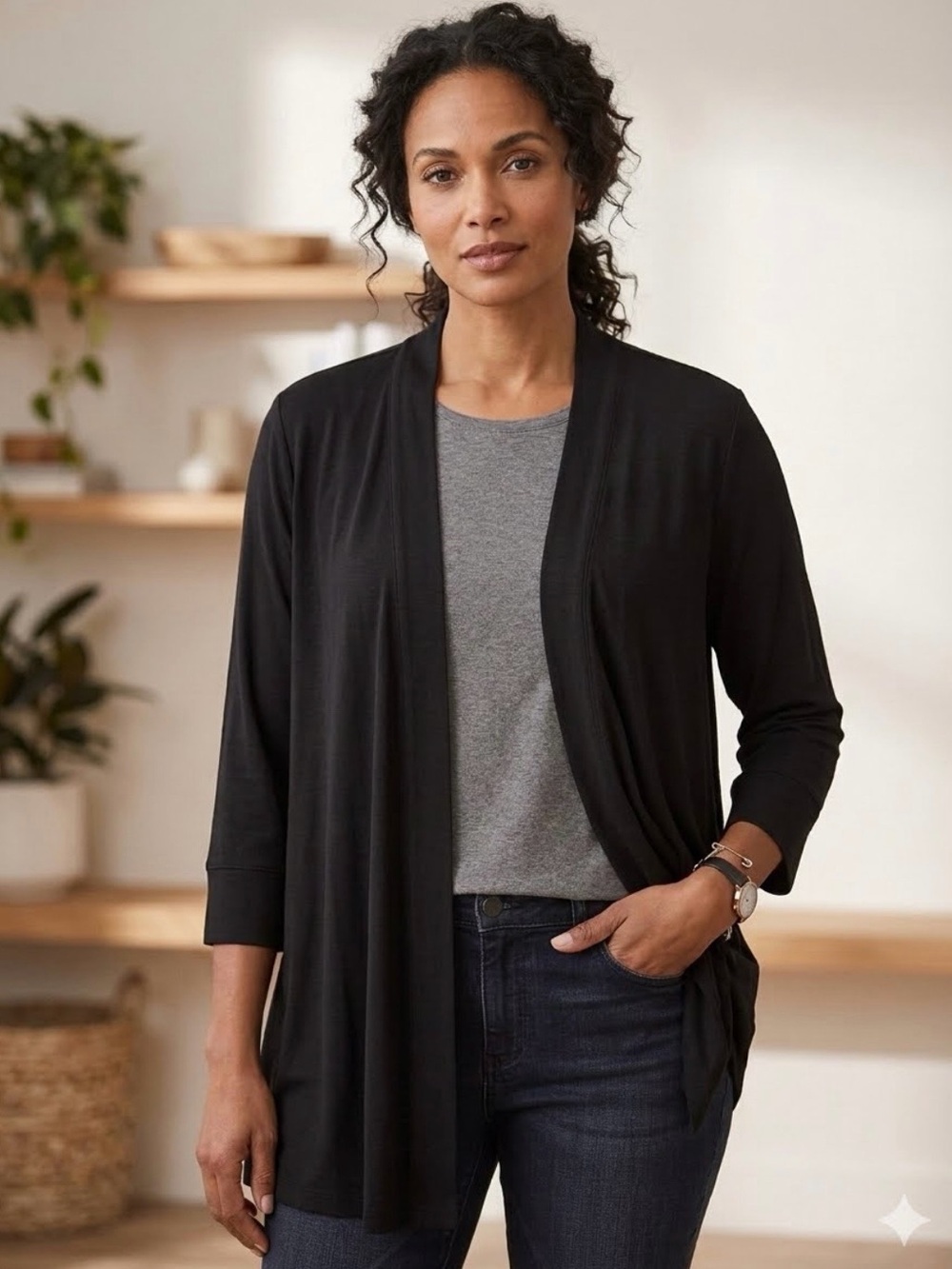 J. Jill Woman’s Black Open Front Drape Cardigan Sweater XL
